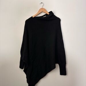 Black Asymmetrical Women's Sleeved Poncho